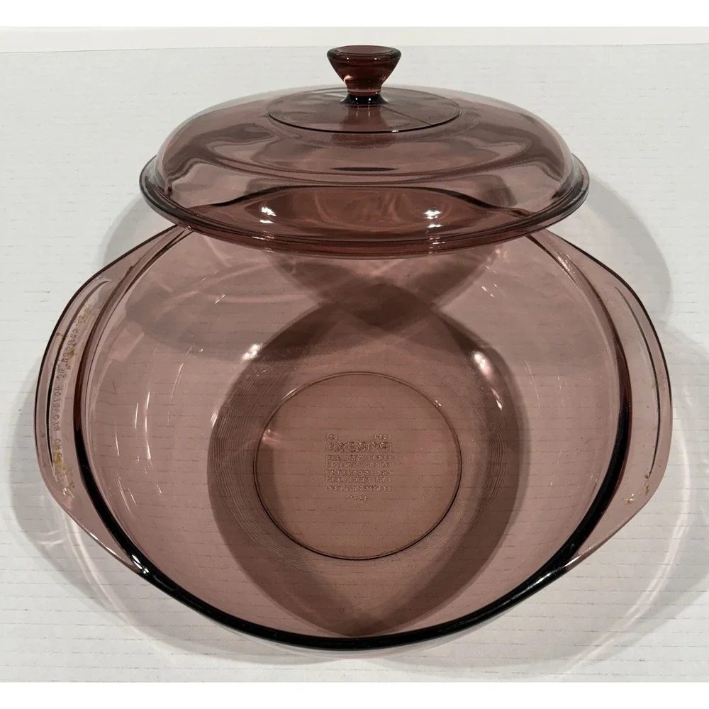 PYREX #024 Cranberry - Vintage 2 qt Casserole Dish - Pyrex Lid 624C‎